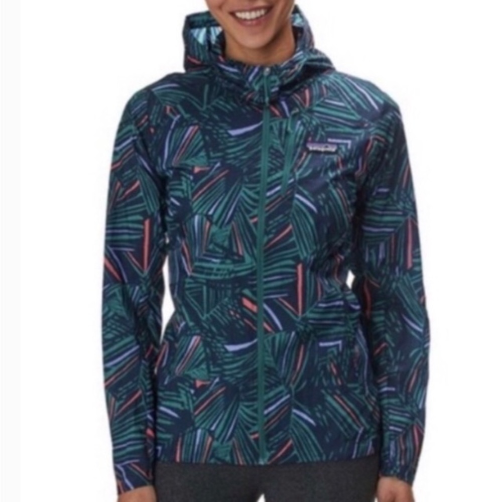 Patagonia Women's Houdini Jacket Blue Rain Fern Zip Windbreaker XL (Like New)